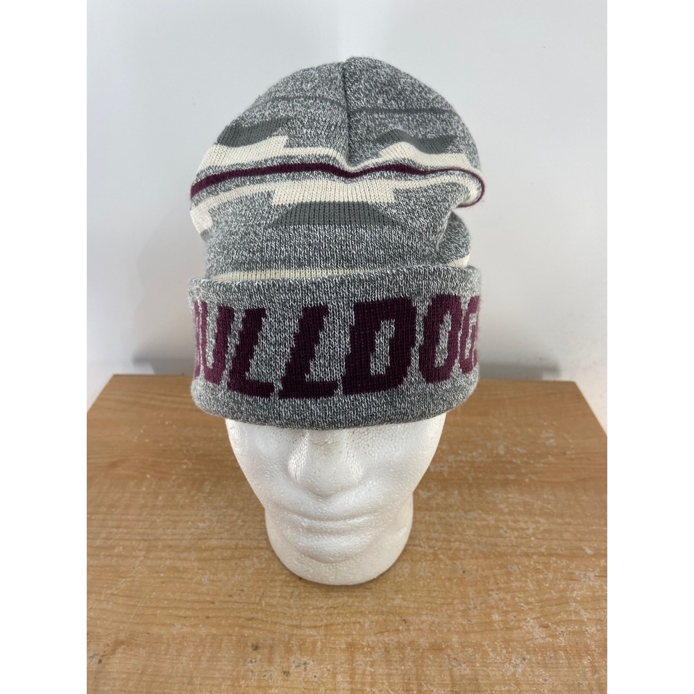 Captivating Headwear Bulldogs Beanie Hat Gray Maroon Geometric Knit Cuffed